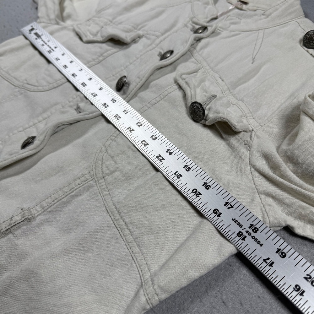 Free People Cream Linen Blend Lace Trim Military‎ Peplum Jacket XS - Picture 4 of 11